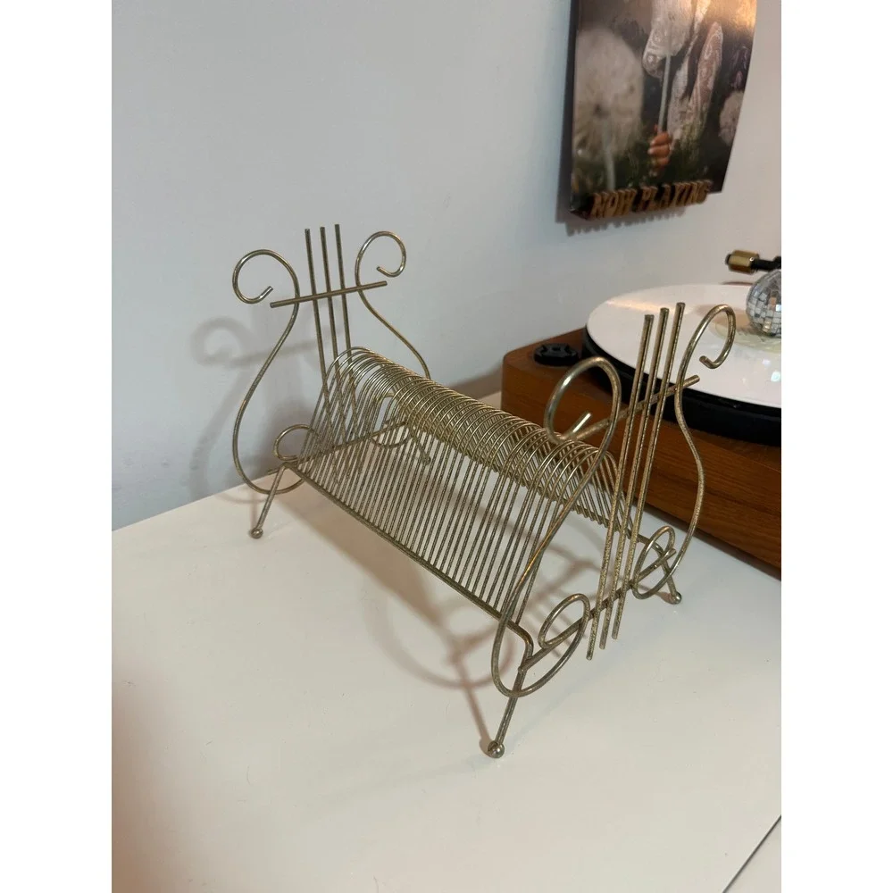 Vintage 1950s Gold Wire Vinyl Record Holder Mid Century LP Rack
